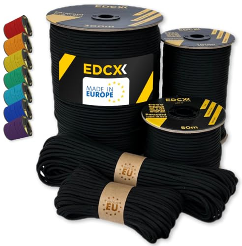 EdcX Paracord 4 mm, más de 35+ Colores sólidos (10 m, 15m, 30m, 50m, 100m, 300m) | Ideal para Camping, al Aire Libre | Cuerda 100% Nailon 4mm | Cuerda Tactica 550 Tipo III