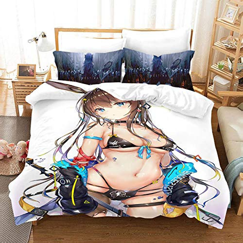 BEDSERG 3D Bettbezug 3-teilig Bettwäsche-Sets Sexy Mädchen auf Weiß 220x240 cm 100% Mikrofaser Enthält 2 Kissen 80x80cm Geeignet für Kinder und Erwachsene