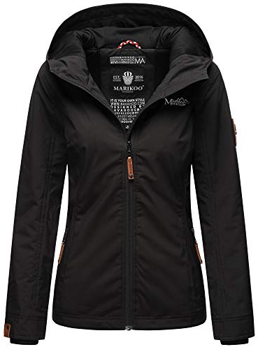 MARIKOO Damen Übergangsjacke Outdoor Windbreaker Regenjacke Fleece Jacke Gefüttert Kapuze XS - XXL BROMBEERE (DE/NL/SE/PL, Alphanumerisch, M, Regular, Regular, Schwarz)