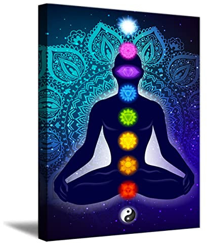 ZHONGYUTONG Chakra Poster 7 Chakra Leinwand Kunstdruck Indische Meditations Bilder Yoga Wanddekoration Spirituelles Heilgeschenk für Freunde der Familie (30x45cm Gerahmt)
