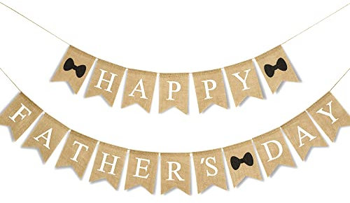 Whaline Happy Father's Day Banner Vatertag Fliege Sackleinen Hängendes Banner Girlande Rustikale Party Dekoration für Vatertag Geburtstag Indoor Outdoor Kamindekor Supplies