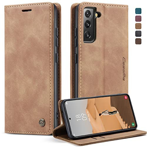 caseme Handyhülle für Samsung Galaxy S22 5G Hülle Premium Leder Klappbar Flip Case Magnet Kartenfach Standfunktion Tasche Schutzhülle für Samsung Galaxy S22 5G (6.1 Zoll) - Braun