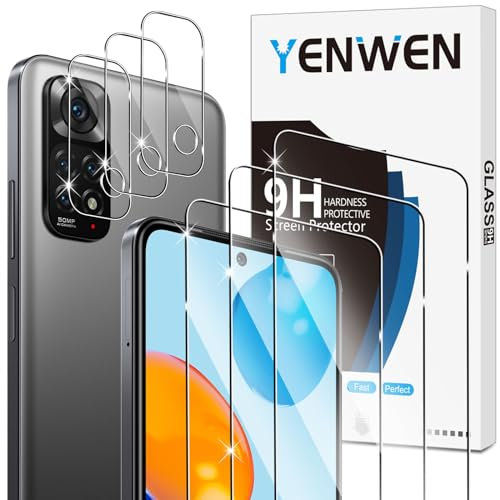 Yenwen Protector de Pantalla para Xiaomi Redmi Note 11 6.43, 3 Piezas Cristal Templado con 3 Piezas Protector de Lente de Cámara, 9H Dureza Vidrio Templado para Redmi Note 11 6.43