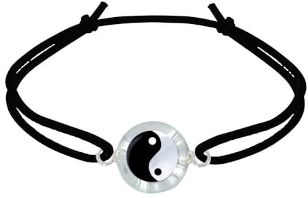 LES POULETTES BIJOUX - Armband Elastisch Link Perlmutt Medaille Yin und Yang - Schwarz