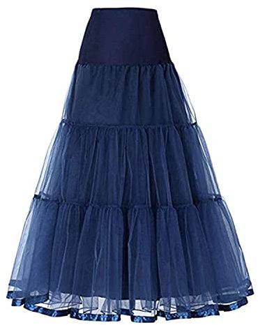 Damen-Netzrock langes Plissiertes A-Linien-Kleid aus Tüll einfarbiger Rock bodenlanger Petticoat elastische Taille Tutu Langer Rock für formelle Abschlussballparty Marineblau klein/mittel