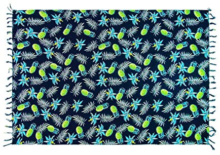 Pareo Sarong Tuch Damen - Wickelrock Strand - Strandtuch Blickdicht als Wickeltuch oder - Handtuchkleid und Wickelkleid Damen - Handarbeit aus Fair Trade Herstellung Batik Blau Blume