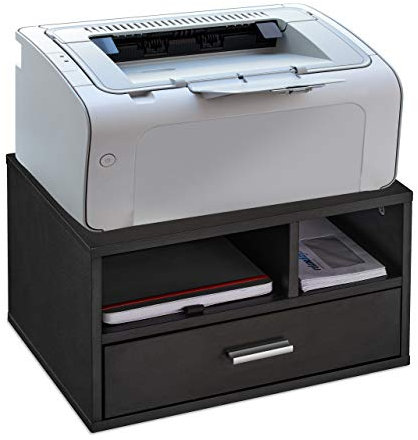1 x Druckerständer Schreibtisch, 3 Fächer, Regal für Drucker, Druckerhalter, H x B x T: 22 x 40 x 30 cm, schwarz