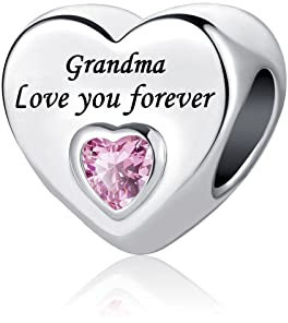 LSxAB Charm rosa a forma di cuore con scritta Love You Forever, per mamma, figlia, nonna, amici, compatibile con braccialetti Pandora, Rame, Nessuna pietra preziosa