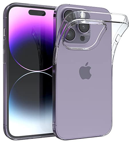EAZY CASE Hülle kompatibel mit iPhone 14 Pro Schutzhülle Silikon, Ultra dünn, Slimcover, Handyhülle, Silikonhülle, Backcover, Durchsichtig, Klar Transparent
