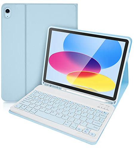 Lively Life Bluetooth Keyboard for iPad 10th Generation 10.9 inch 2022 (A2696 / A2757 / A2777), Protective Case with Detachable Wireless Keyboard for iPad 10th Gen. 2022, Built-in Pen Holder - Blue