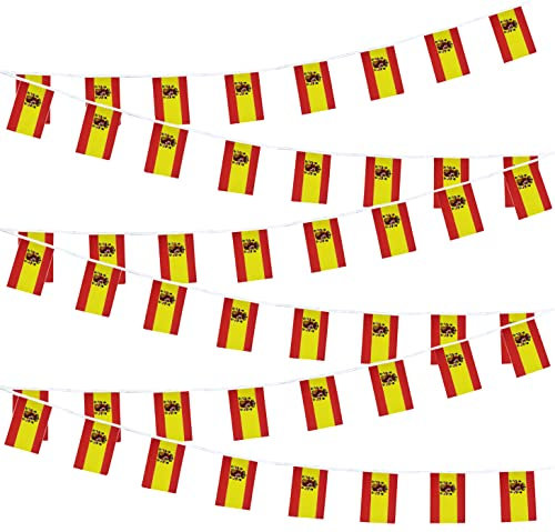 Banderas de España pequeñas banderas de España en miniatura para gran apertura, festival olímpico, decoración de celebración deportiva de gran apertura (50 pies, 38 banderas)