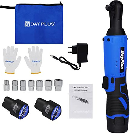 Lucn 12V 3/8'' Elektrischer Akku Ratschenschlüssel Wiederaufladbare Lithium-Ionen 2 Batterien Max. Drehmoment 40N.m mit 2-Pack 1500mAh Batterien, 1pcs Schnellladegerät, 7-Sockel Set, LED Arbeitslicht