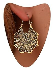 Atentuyi Mandala Blumen Ohrring Gold Zigeuner Ohrringe Tribal Vintage Ohrringe Blume Tropfen Ohrringe Filigran Ohrringe Retro Hohl Ohrringe Boho Ohrringe Schmuck Für Frauen Und Mädchen