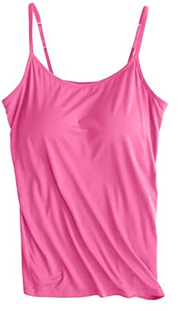 Camisole avec Soutien-Gorge intégré en Coton pour Femme - Caraco réglable avec Soutien-Gorge à Armatures, Rose Vif, Taille L