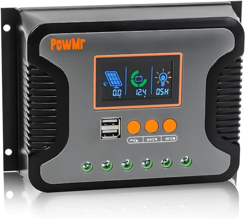PowMr PWM 60A Solar Charge Controller 12V/24V/36V/48V Auto Solar Panel Battery Intelligent Regulator with Dual USB Port and Adjustable LCD Display for AGM, Gel, Flooded and Lithium Battery