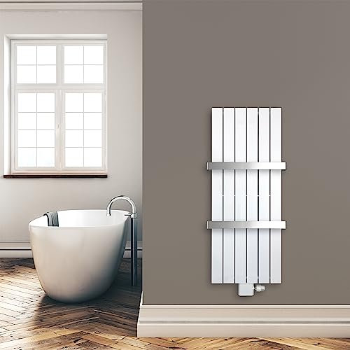 Paneelheizkörper Heizkörper Badheizkörper weiß 1200 x 450 mit Mittelanschluss und 2 Handtuchstangen (566 Watt nach EN442)