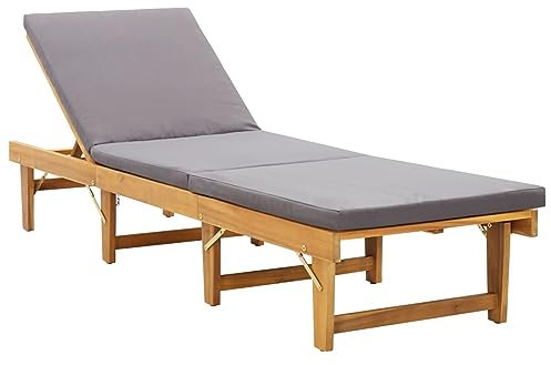 LAPOOH Klappbare Sonnenliege mit Auflage, Gartenliege, Liegestuhl, Sonneninsel Outdoor, Gartenmöbel, Sonnenstuhl, Bäderliege, Relaxliege, Terrasse,Akazie Massivholz -at