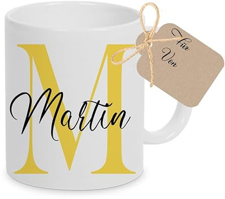 Manufaktur Liebevoll Tasse personalisiert Personalisierte Tasse mit Namen Buchstaben Tasse Namenstasse Kaffeetasse personalisiert Teetasse (Gelb)