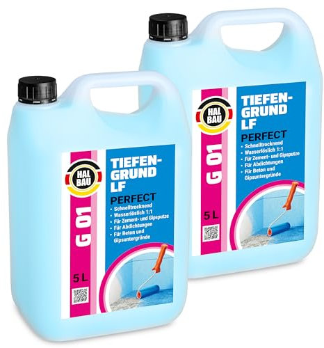 HALBAU Tiefengrund LF Perfect 10 L, Voranstrich unter Abdichtungen, Grundierung für Putz, Beton, Tiefgrund für Innen und Aussen G01