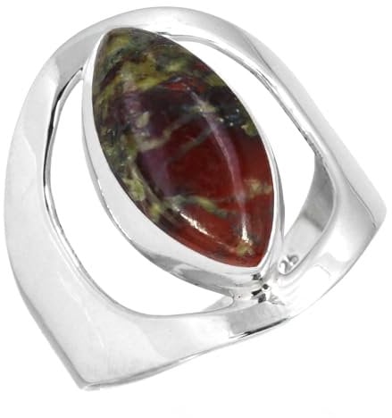 Jeweloporium Multicolor Dragon Blood Jasper Silberring Größe 67 (21,3), 925 Sterling Silber Ring für Damen, Natürlicher Marquise Edelstein Boho Schmuck