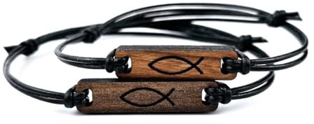Edelholz-Armband mit Fischgravur, Echtlederband: Rückseite personalisierbar & Made in Germany