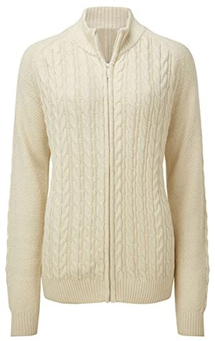 Saodimallsu Damen Strickjacke Langarm Reißverschluss Cardigan Zopfmuster Jacke Strickpullover Lässig Mantel, Beige, L