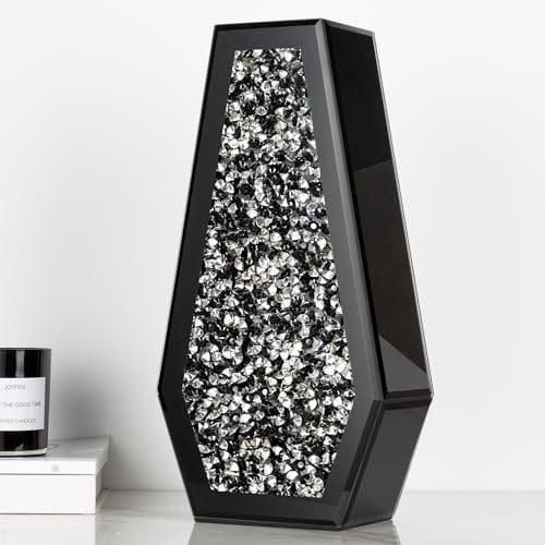 SHYFOY Grand vase noir en verre - 36 cm de haut - Avec diamants en cristal - Décoration moderne - Pour la décoration de la maison, la table, l'entrée - Noir