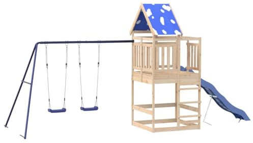 vidaXL Spielturm, Klettergerüst mit Schaukeln Rutsche, Kinder Kletterturm Spiel-Zubehör für Garten, Holz Spielplatz Spielhaus, Massivholz Kiefer