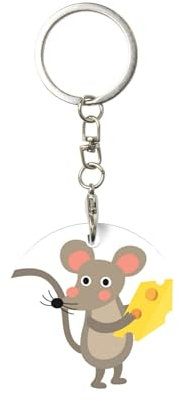 EgoMed Runder Metall-Schlüsselanhänger, Metall-Schlüsselanhänger, Autoschlüsselanhänger, Ringhalter, 1 Stück, Maus Käse Druck