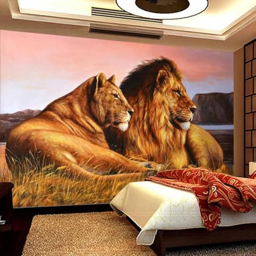 MIXUEXUNLU Papier peint Photo Lion de la savane africaine, papier peint de fond de salon et de chambre à coucher, décoration, peinture murale animale