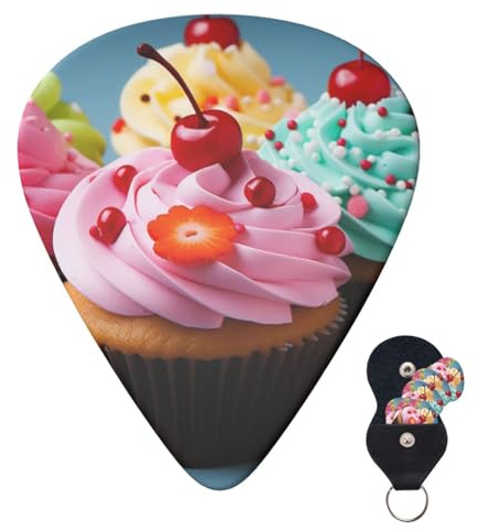 Gitarrenplektren mit Aufbewahrungsbox, 3 verschiedene Stärken, Cupcake-Gitarrenplektren, Zubehör, Bass-Plektren für elektrische Ukulele, 2 Stück 0,46 mm, 2 Stück 0,96 mm, 2 Stück 0,71 mm, 6 Stück