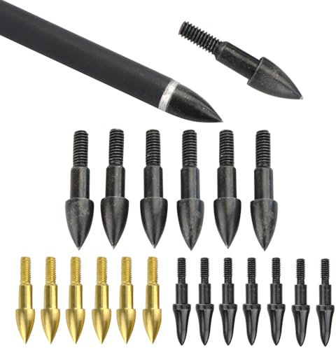 Poearcus Bogenschießen Broadheads 75/100 Grain Field Points Jagdpfeilspitzen mit Gewinde Recurvebogen Compoundbogen Zielschießen Praxis Pfeilspitzen (24, Schwarz Type 1, 100 Grain)