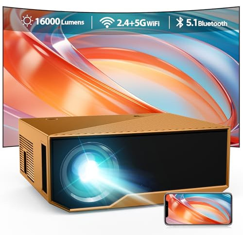 ZDK Proiettore, WiFi Bluetooth Proiettore,20000 Lux 1080P HD Proiettore portatile,Supporto 4K,Proiettore Home Theater per TV Stick/HDMI/USB/AV/Laptop/Telefono(Arancio)