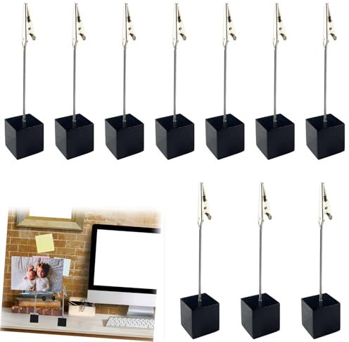 Portafotos Pinzas, Foto Titular Base Memo Clip, 10 Piezas Foto Titular Memo Clip, Sostenedor de Fotos con Clip, Sostenedor Tarjetas Notas con Clip, para Decoración de Oficina/Boda/Fiesta/Hogar, Negro