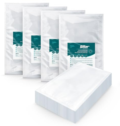 Sillar vakuumbeutel lebensmittel Vakuumierbeutel 200 Beutel 15x25cm für zur Mehrheit Vakuumierer & Lebensmittel Vakuumiergerät, Kochfest und Sous Vide Gefrierbeutel, -20-100℃, BPA-frei