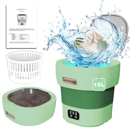 Camping Waschmaschine, 15L 2.3kg 2 in 1 Mini Waschmaschine mit Schleuder, Kleine Waschmaschine Washing Machine Small für Socken Unterwäsche Babykleidung Reisen Tourenwagen Wohnheim Grün