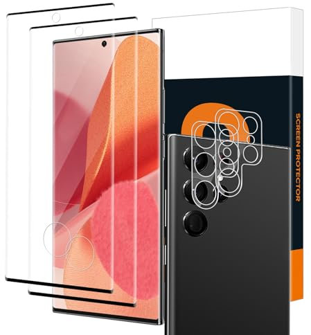Carantee 2 Stück Schutzfolie für Panzerglas für Samsung Galaxy S22 Ultra 5G & 2 Stück Kameraschutzfolie, Kratzfest Galaxy S22 Ultra Folie, Anti-Blasen HD 3D Displayschutzfolie für S22 Ultra 5G
