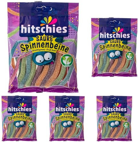 Hitschler Spinnenbeine 1 x 125g, Veganes Fruchtgummi (Packung mit 5)