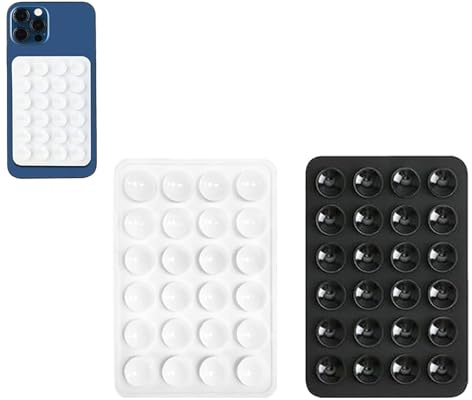 Leeneen Silikon-Saugnapf-Handyhülle, selbstklebend, 5,6 x 8,1 cm, freihändig, starker Griff für Selfies und Videos, langlebig, einfach zu bedienen, für alle Handys (Weiß / Schwarz)
