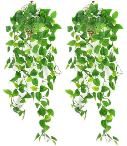 Kellegour 2 Piezas Plantas Artificiales Colgantes 100cm,Plantas Colgantes Hiedra Verde Artificial,Plantas Colgantes Artificiales,Planta Artificial Colgante de Helecho,para Balcón,Jardín,Sala de Estar