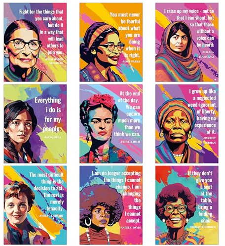 Fiupan Inspirierender, kraftvoller Frauen-Kunstdruck, 9 Stück, Frauengeschichtsmonat, feministische Ermutigung, motivierende Zitate, Poster, Wanddekoration, weibliche Geschenke, ungerahmt, Kunstwerk