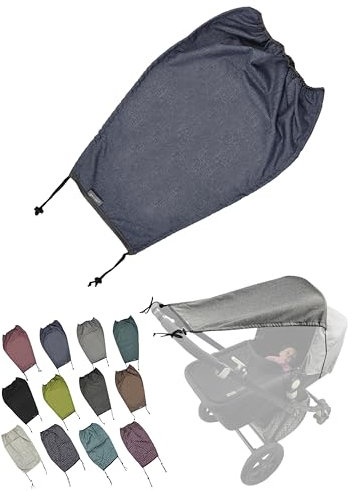 Universal [Sonnensegel mit UV Schutz 50+ für Kinderwagen] Babywanne flexibel Sonnenschutz mit Beschichtung und Rollo-Funktion verstellbar (meliert blau)