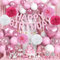 Rosa Geburtstagsdeko Mädchen, Kindergeburtstag Deko Rosa Weiss, Luftballons Geburtstag Weiß Pink Happy Birthday Ballon Banner Girlande Lametta Vorhang Pink für Frauen Geburtstag Party Dekoration