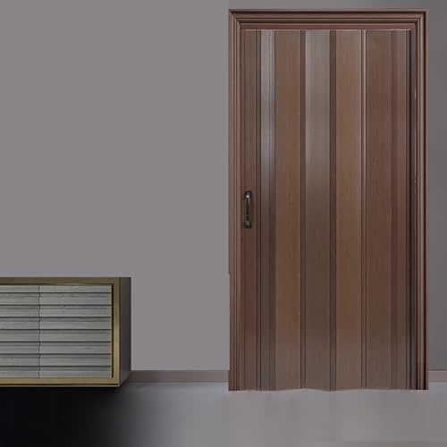 Jievmrs Folding Door Brown PVC Foldable Door with Parts & Handle, Heavy Duty Track Multifold Gate for Exterior/Internal, Telescopic PVC Panel Sliding Folding Door(39x80in(99x203cm))