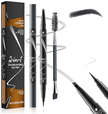 LAXISCREED 2-in-1 Eyebrow Pencil & Eyeliner, Microblading Eyebrow Pen with 4-Fork Tip and Waterproof Formula for Natural 3D Hair-Like Strokes, Long-Lasting & Smudge-Proof (Grey)