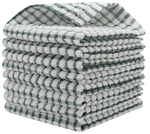 HFGBLG Cotton Cleaning Rags Terry Dish Cloths for Washing Dishes, Set of 8 Dish Rags for Cleaning, Light and Soft Dish Towels for Kitchen Drying Dishes, 11.8 Inch x 11.8 Inch (Dark Green)