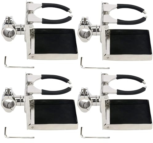 FreeTec 4 piezas de acero inoxidable montado ajustable plegable portavasos portabotellas portavasos portavasos marino/barco/caravana/coche 55 a 75 mm riel vertical u horizontal