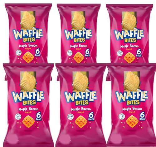 Seabbrrook Waffle Bites Variety Chips Bag 6 x 16g – Extra Cheesy, Salt & Vinegar, Maple Bacon & Hot & Spicy Multipack (6, Maple Bacon)