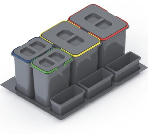 REJS Sistema De Reciclaje De Cocina Para Armario De 80 Cm 4 Compartimentos 72,5x49x30 Cm (2x 15L + 2x 7L) Con Tapa Empotrado