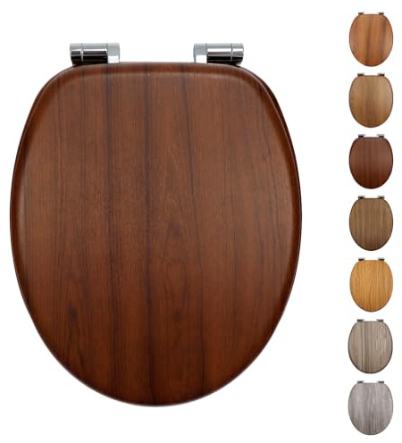 Fanmitrk WC-Sitz mit Absenkautomatik, Toilettendeckel aus stabilem MDF-Holzkern, Verstellbare Scharniere aus Zinklegierung (Befestigung von unten), Standard O-Form, Pflegeleicht (jhe171-1A-01)